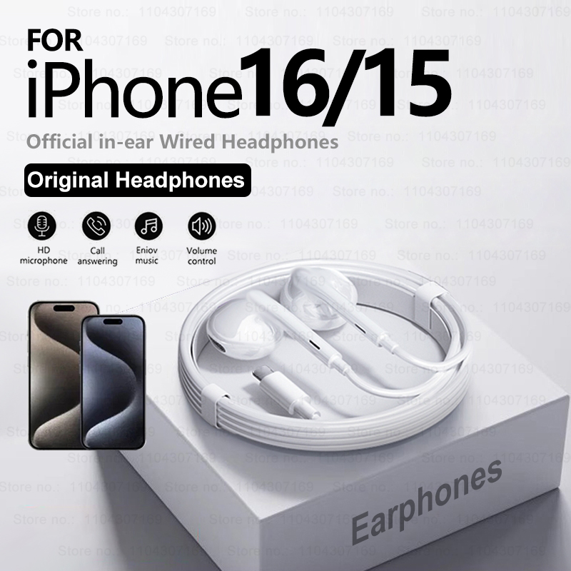 Wired Earphone Lightning - Auriculares con cable para iPhone 16